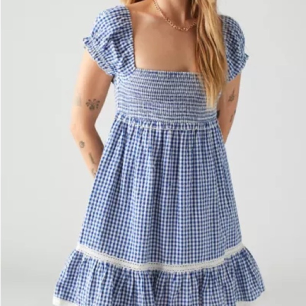 NWT Urban Outfitters Gingham Summer Babydoll Mini Dress